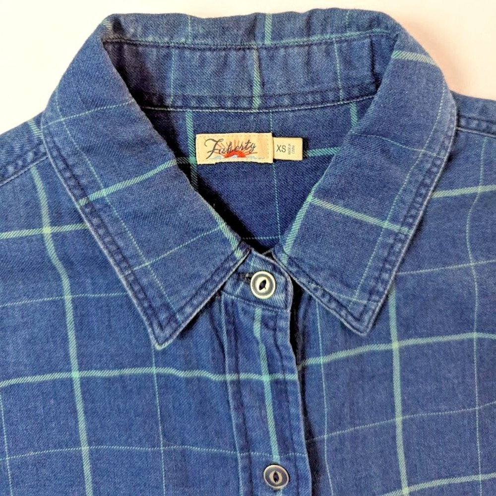 Faherty Chambray Shirt Women XS Blue Plaid Soft Cabincore Gorp Outdoor - Picture 7 of 8